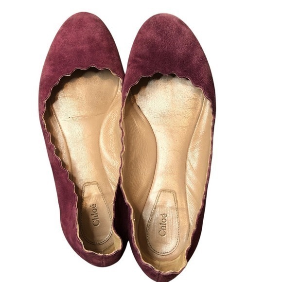 Chloé Shoes - Chloe Lauren Scalloped Suede Ballet Flats Burgundy Plum Size 35.5 Made in Italy